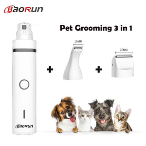 Baorun 3 IN 1 Pet Grooming Machine- Dog Cat Hair Trimmer USB Rechargeable Pets Clippers