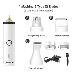 Baorun 3 IN 1 Pet Grooming Machine- Dog Cat Hair Trimmer USB Rechargeable Pets Clippers