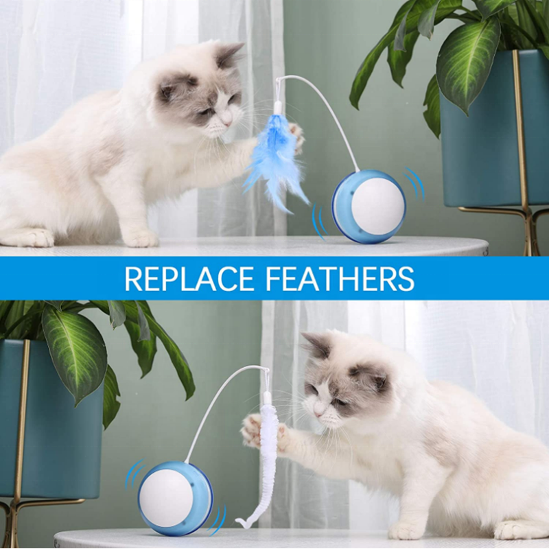 robot tumbler automatic rotating interactive cat toy with sound funny plastic cat teaser stick toy